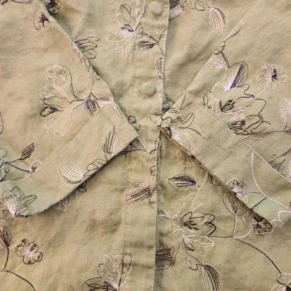 Tweeds Embroidered Floral Linen Button Down Tunic Green Womens Size 1X - Picture 4 of 12